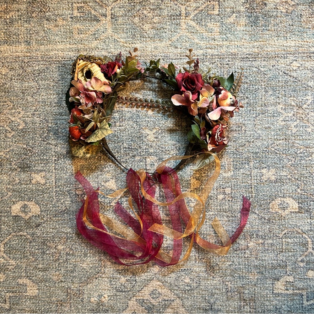 Handmade Floral Headband with Bird and Birdhouse